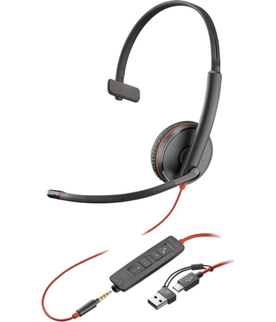 HP Auriculares Poly Blackwire 3215 monaural USB-C + conector de 3,5 mm + adaptador USB-C/A (paquete)