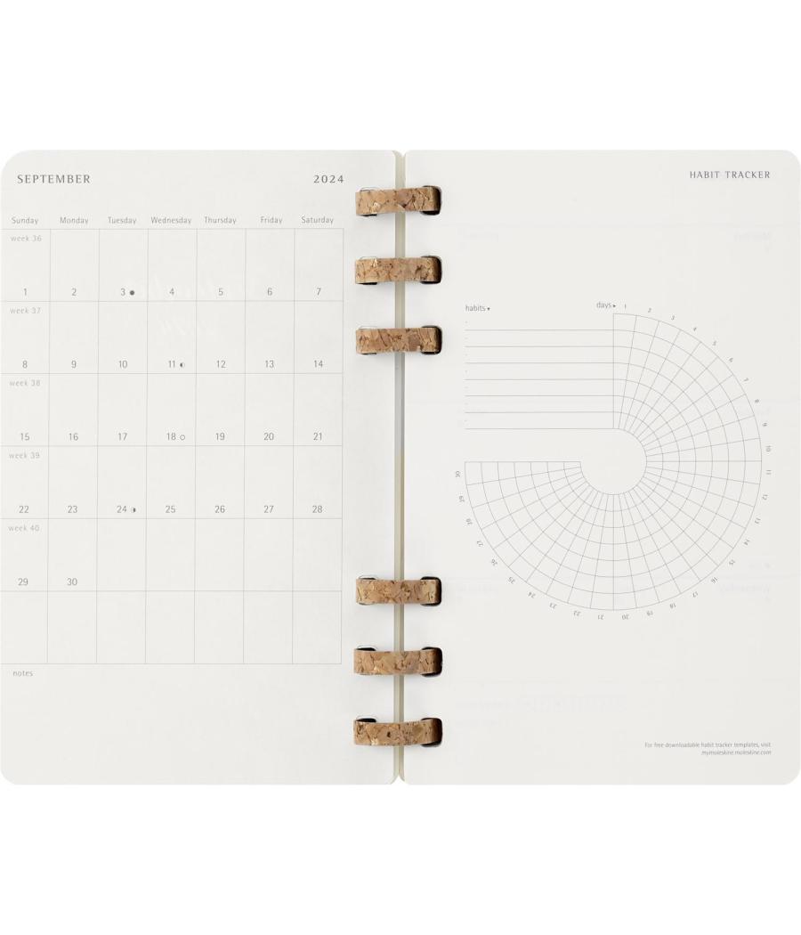 Agenda 12 meses 2025 académica espiral l (13 x 21 cm) negra tapa blanda moleskine dsspb12amwh3y25