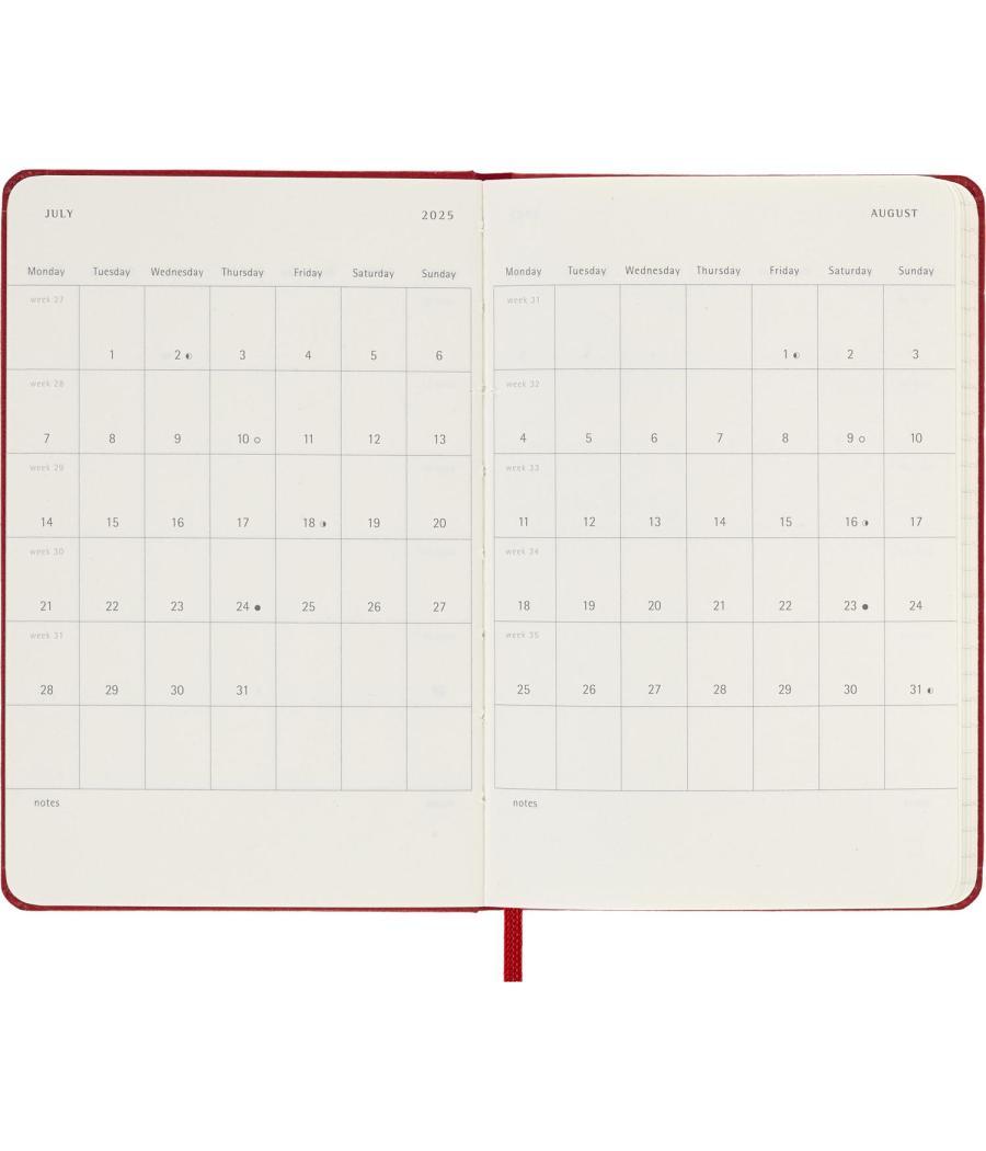 Agenda 18 meses 2024-2025 semanal p (9 x 14 cm) rojo escarlata tapa dura moleskine dhf218wn2y25