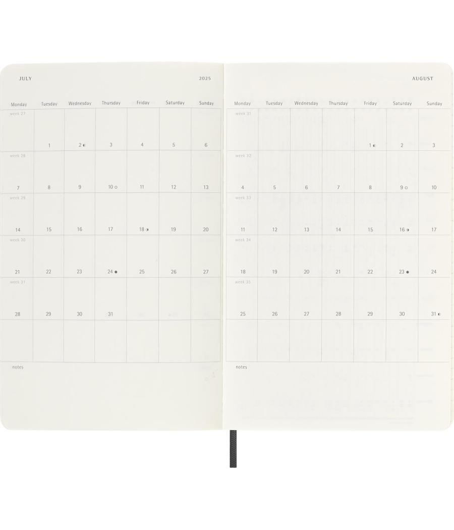 Agenda 18 meses 2024-2025 semanal l (13 x 21 cm) negra tapa blanda moleskine dsb18wn3y25