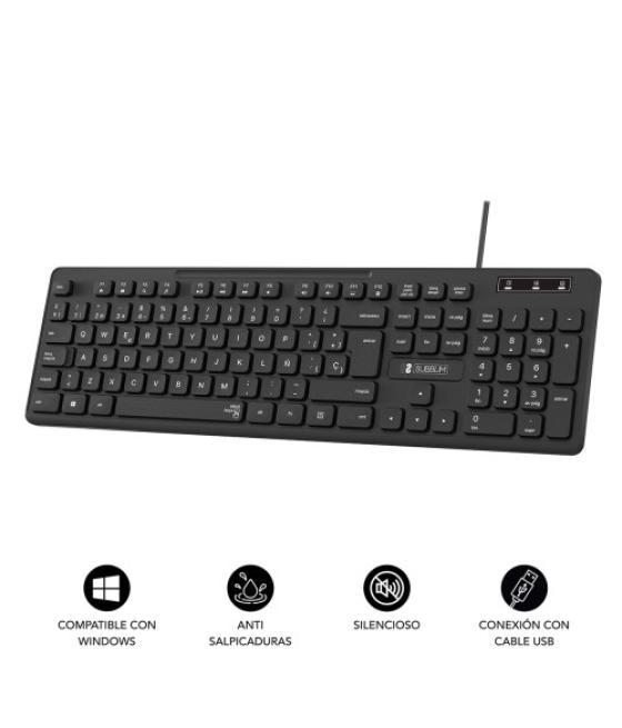 Subblim teclado ergonómico business slim silencioso con cable usb