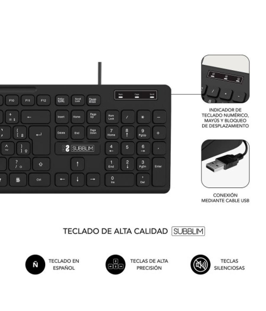 Subblim teclado ergonómico business slim silencioso con cable usb