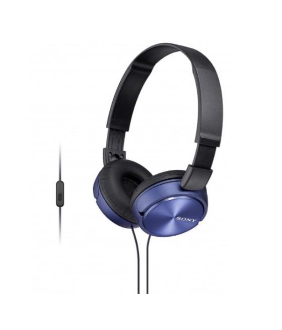 Headset sony mdr-zx310ap compactos microfono integrado cable 1.2m conexion jack 3.5 con control remoto color azul