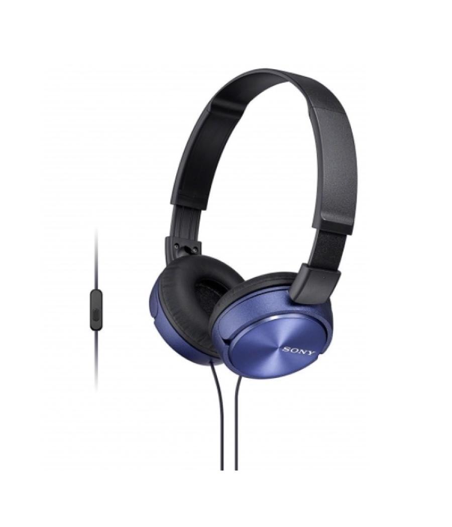 Headset sony mdr-zx310ap compactos microfono integrado cable 1.2m conexion jack 3.5 con control remoto color azul