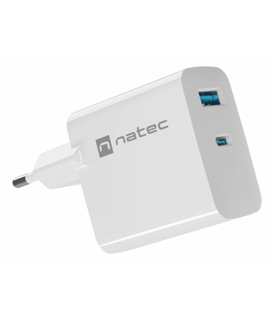 Cargador natec ribera gan 65w pd3.0 qc3.0 1xusb-a + 1xusb-c blanco