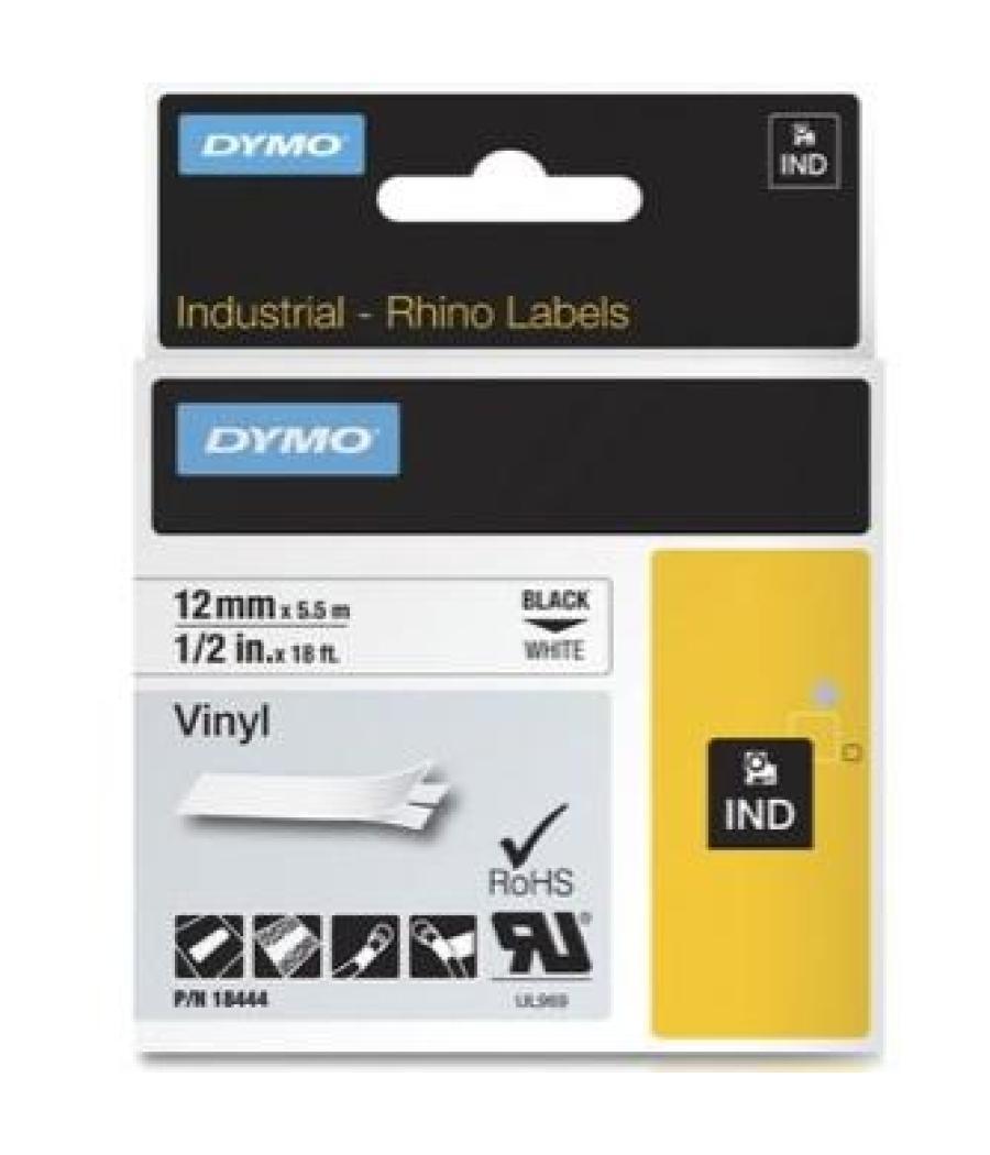 Dymo rhino cinta de etiquetas industrial adhesiva id1-12, negro sobre blanco de 12mmx5´5m, vinilo (s0718600)