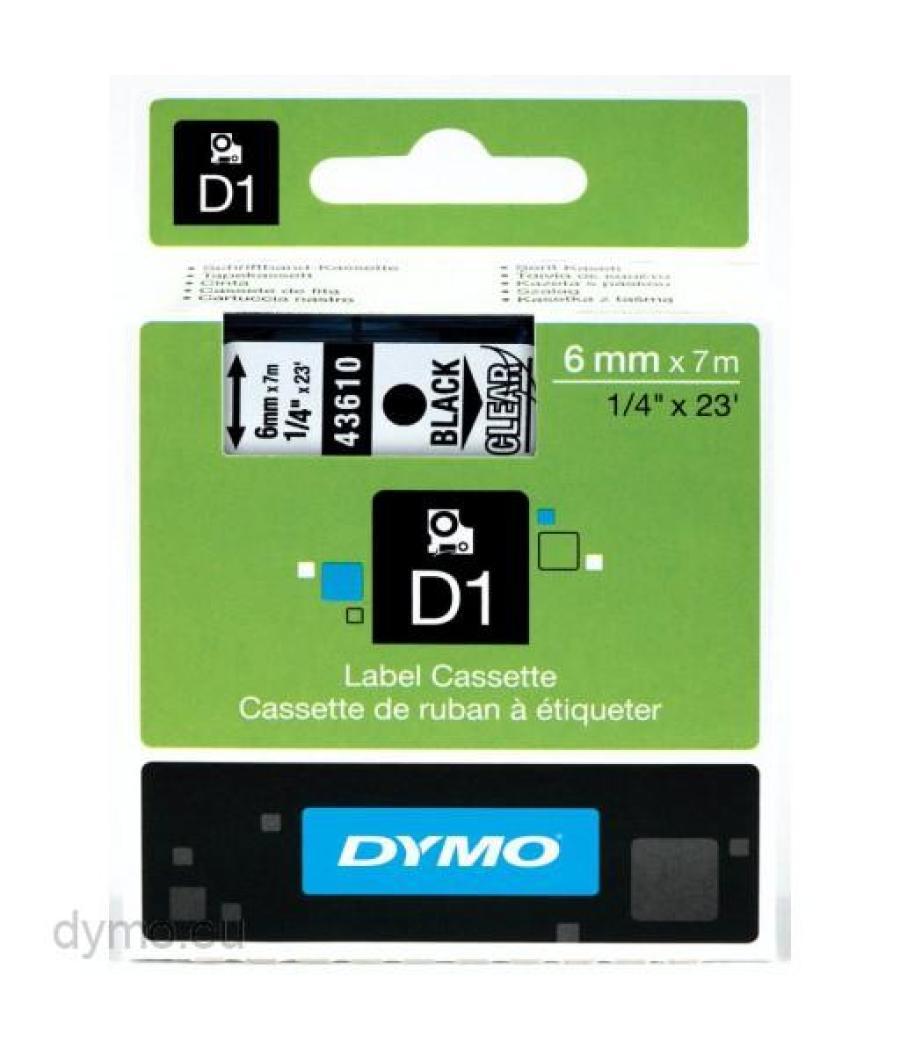 Dymo cinta de transferencia termica d1 43610. negro sobre transparente de 6mmx7m. poliester autoadhesiva