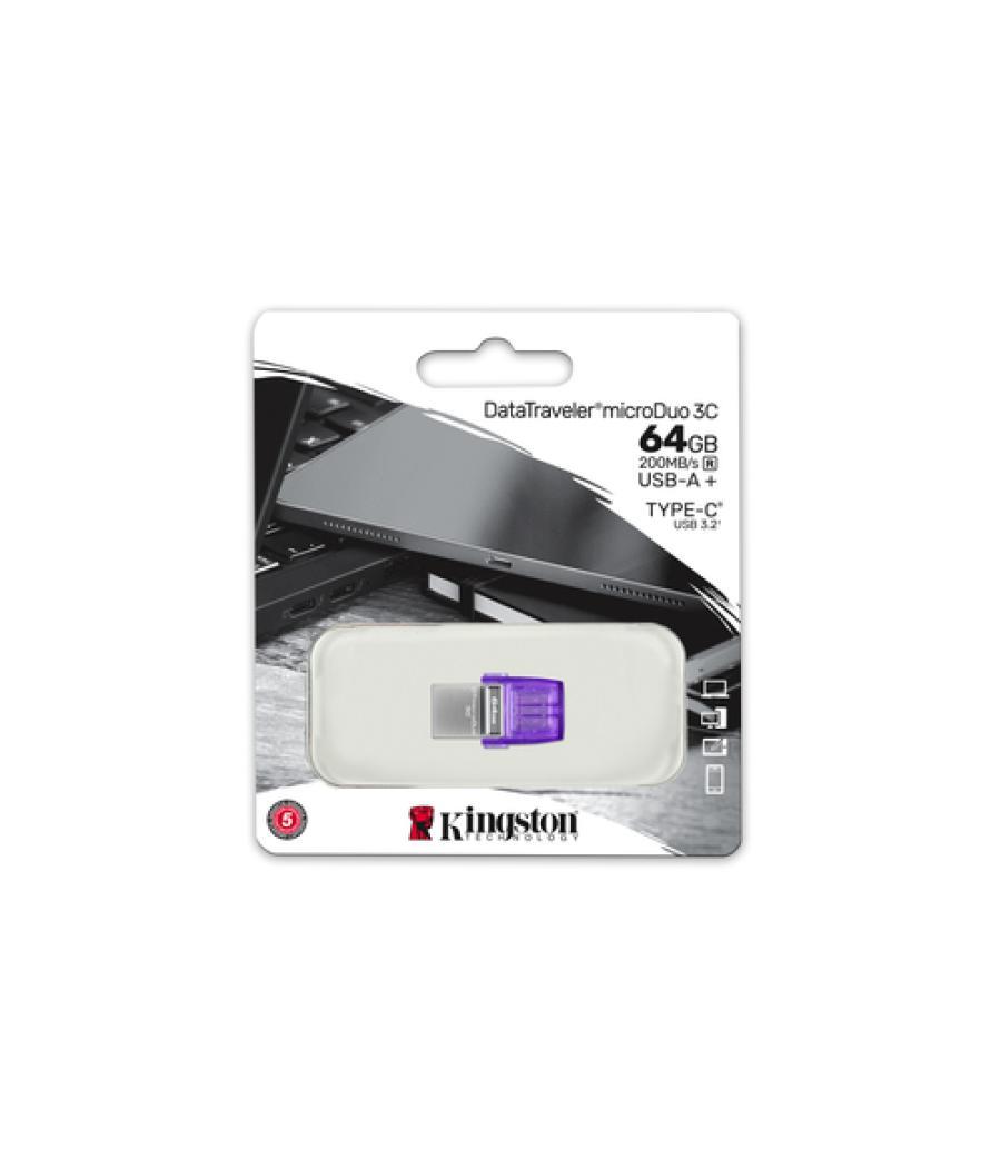 Kingston Technology DataTraveler microDuo 3C unidad flash USB 64 GB USB Type-A / USB Type-C 3.2 Gen 1 (3.1 Gen 1) Púrpura, Acero