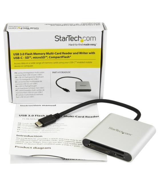 StarTech.com Lector Grabador USB 3.0 de Tarjetas de Memoria SD, Micro SD, CompactFlash - Adaptador USB-C a Tarjetas Flash