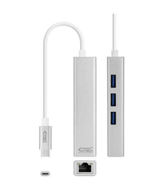 Hub usb tipo-c nanocable 10.03.0404/ 3xusb/ 1xrj45/ gris