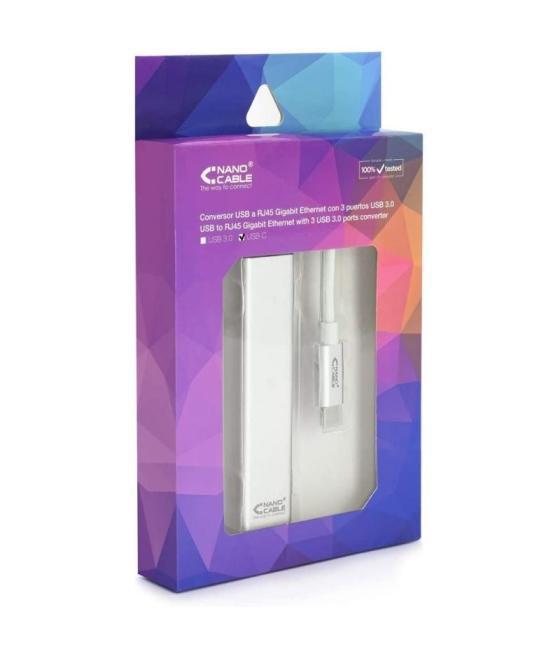 Hub usb tipo-c nanocable 10.03.0404/ 3xusb/ 1xrj45/ gris