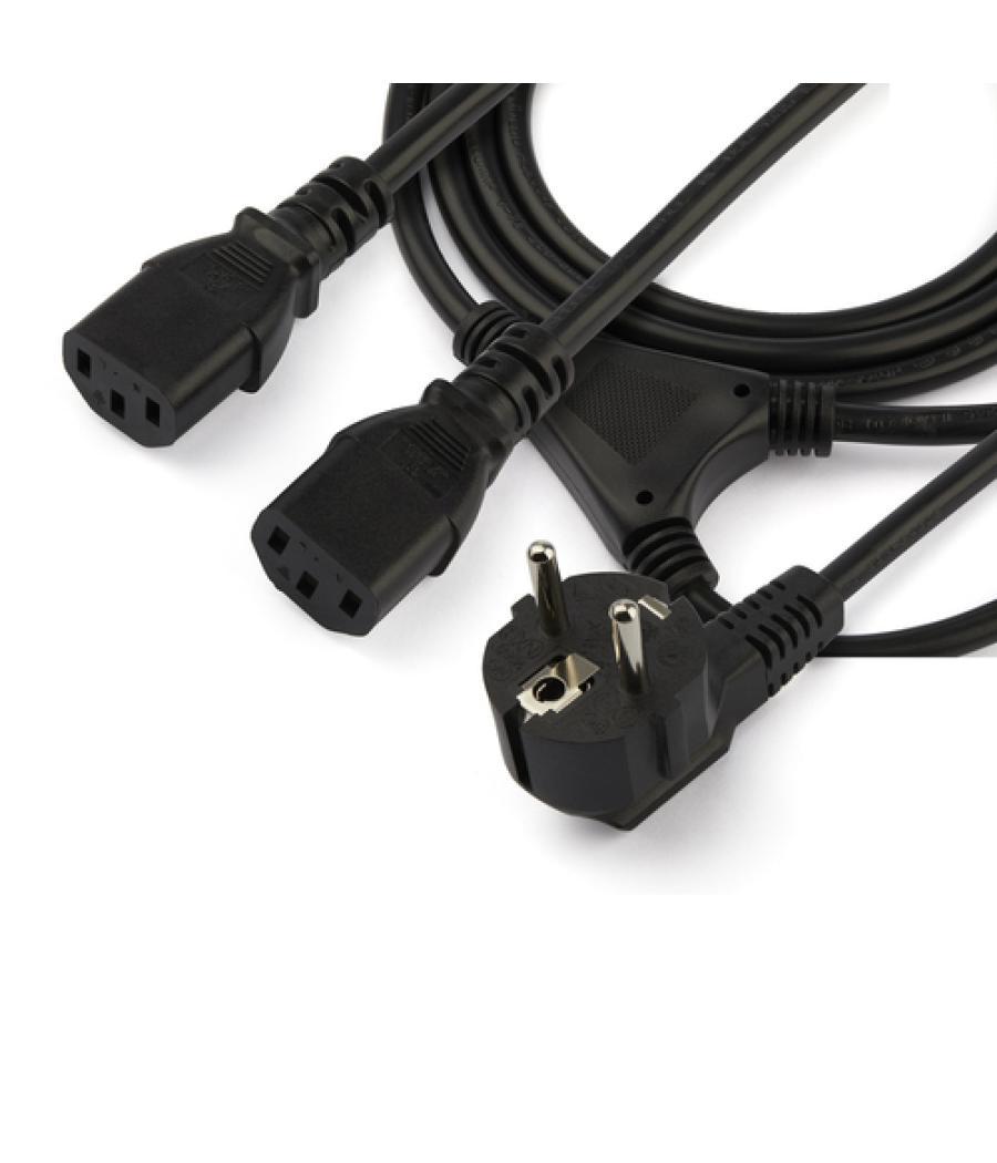 StarTech.com Cable de 2m de Alimentación en Y para Ordenador, 18AWG, EU Schuko a 2x C13, 10A 250V, Cable de Alimentación de CA d