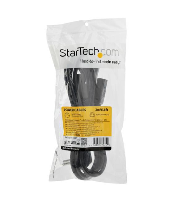 StarTech.com Cable de 2m de Alimentación en Y para Ordenador, 18AWG, EU Schuko a 2x C13, 10A 250V, Cable de Alimentación de CA d