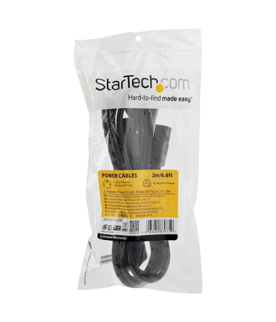 StarTech.com Cable de 2m de Alimentación en Y para Ordenador, 18AWG, EU Schuko a 2x C13, 10A 250V, Cable de Alimentación de CA d