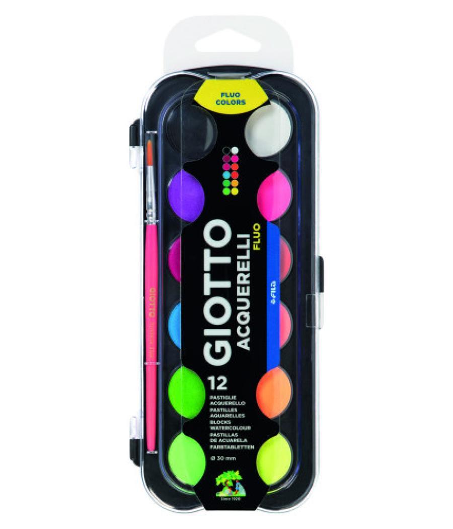 Estuche 12 acuarelas fluo 30 mm + pincel giotto f351400