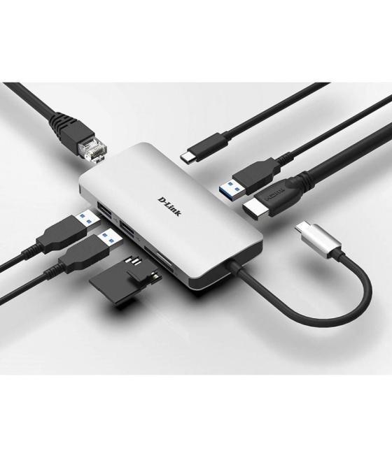 Docking usb tipo-c d-link dub-m810/ 3xusb/ 1xusb tipo-c/ 1xthunderbolt/ 1xhdmi/ 1xrj45/ 1xlector tarjetas/ gris