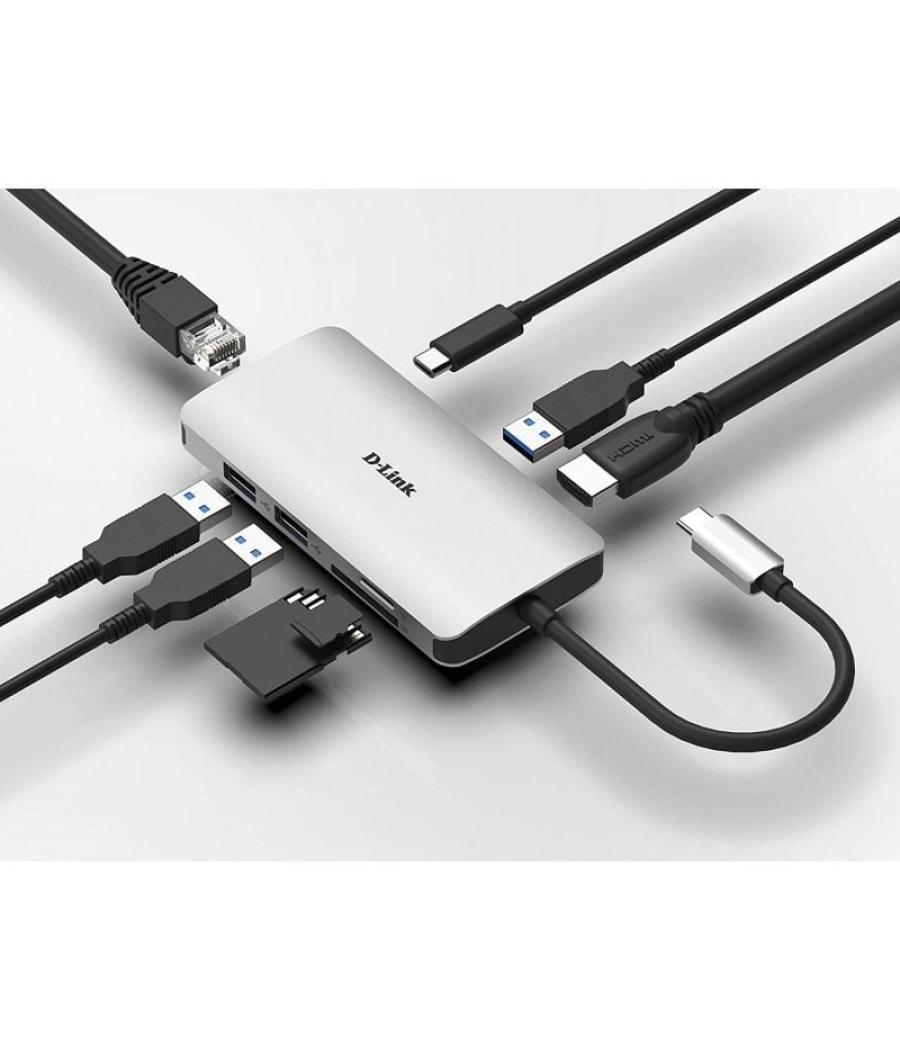 Docking usb tipo-c d-link dub-m810/ 3xusb/ 1xusb tipo-c/ 1xthunderbolt/ 1xhdmi/ 1xrj45/ 1xlector tarjetas/ gris