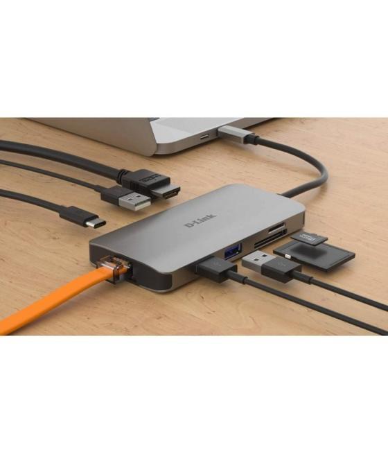 Docking usb tipo-c d-link dub-m810/ 3xusb/ 1xusb tipo-c/ 1xthunderbolt/ 1xhdmi/ 1xrj45/ 1xlector tarjetas/ gris