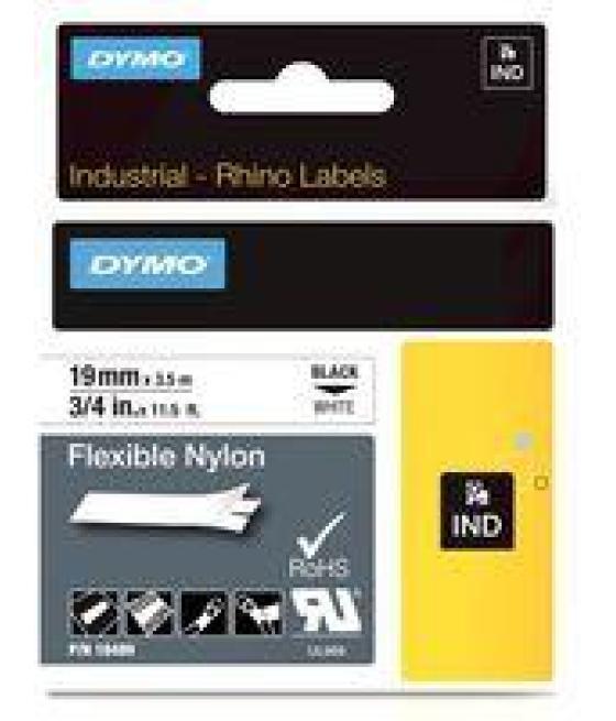 Dymo rhino cinta de etiquetas industrial adhesiva id1-19, negro sobre blanco de 19mmx3´5 m, nylon flexible (s0718120)