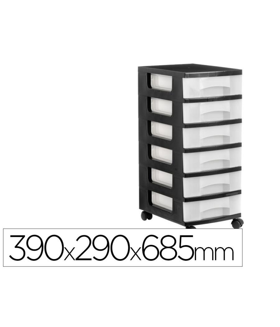 Cajonera archivo 2000 6 cajones transparente carcasa negra 6 litros con ruedas 390x290x685 mm