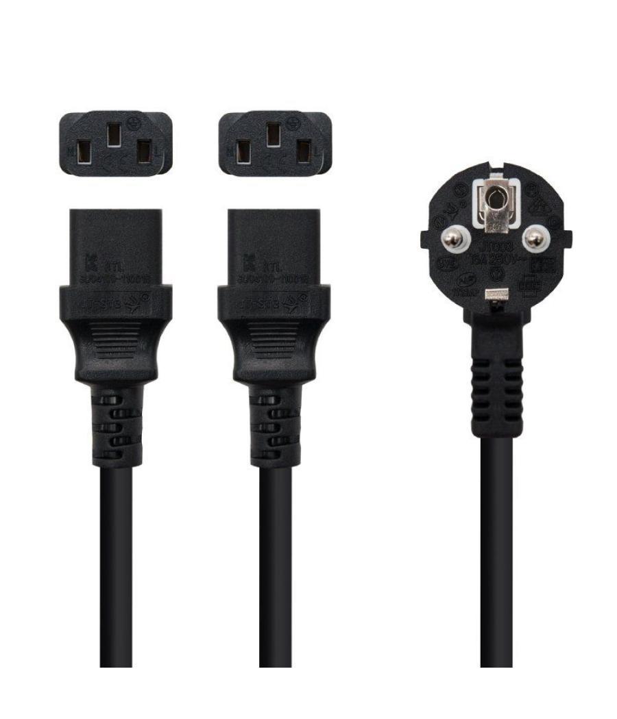 Cable alimentación nanocable 10.22.0100/ schuko macho - 2 x c13 hembra/ 1.8m/ negro