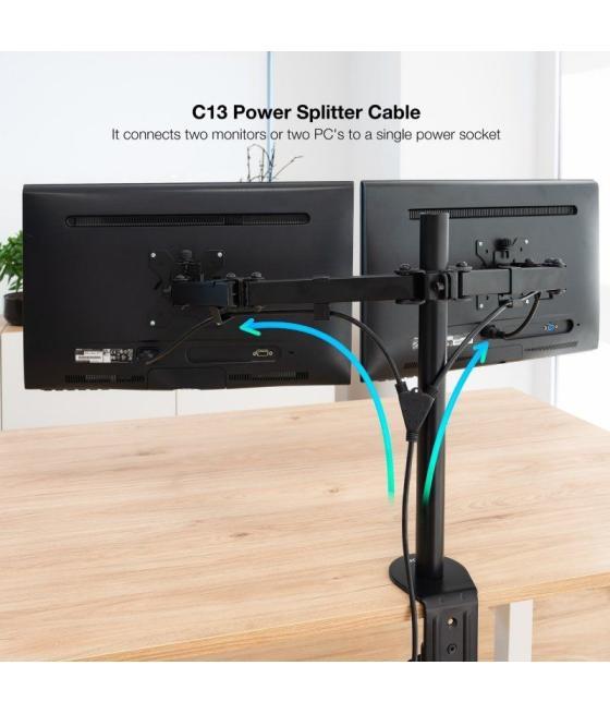 Cable alimentación nanocable 10.22.0100/ schuko macho - 2 x c13 hembra/ 1.8m/ negro