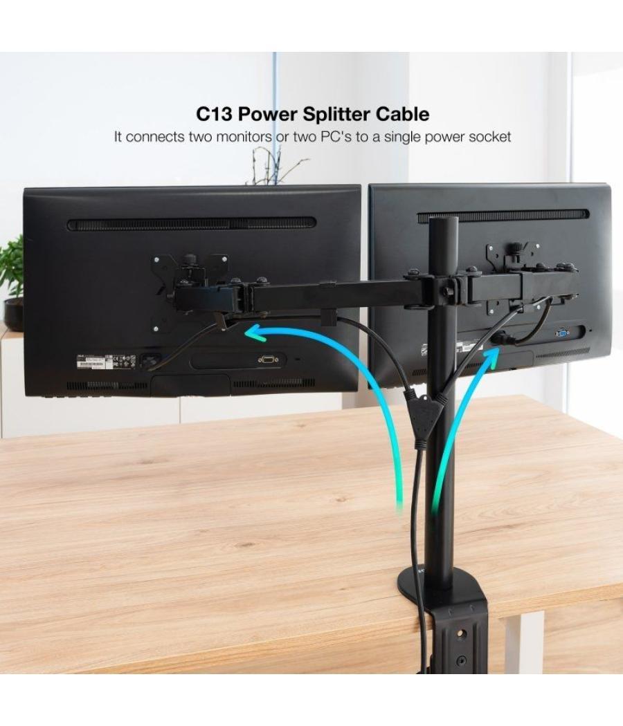 Cable alimentación nanocable 10.22.0100/ schuko macho - 2 x c13 hembra/ 1.8m/ negro