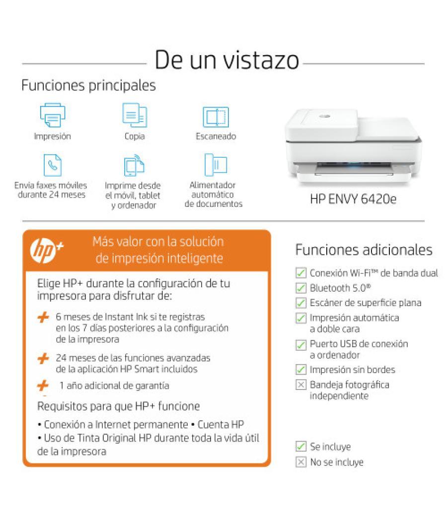 Hp envy 6420e inyección de tinta térmica a4 4800 x 1200 dpi 10 ppm wifi