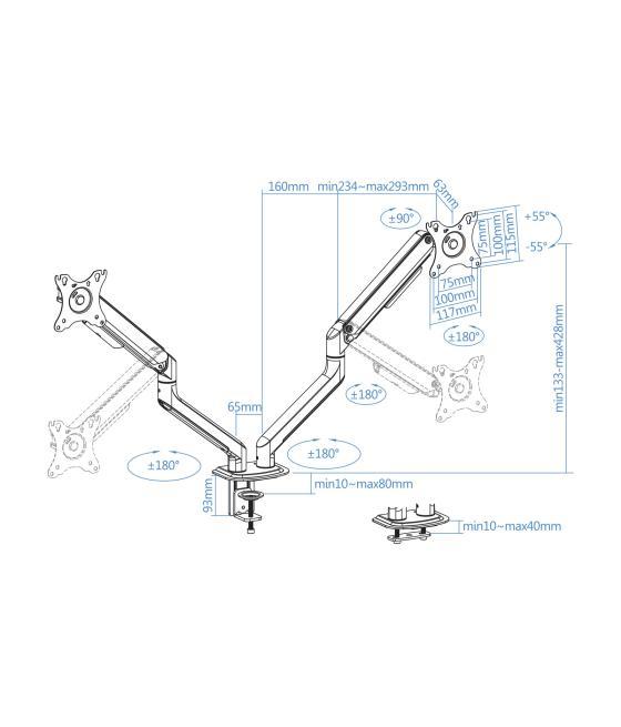 Soporte de mesa tv tooq 17 - 32pulgadas 2 pantallas gris