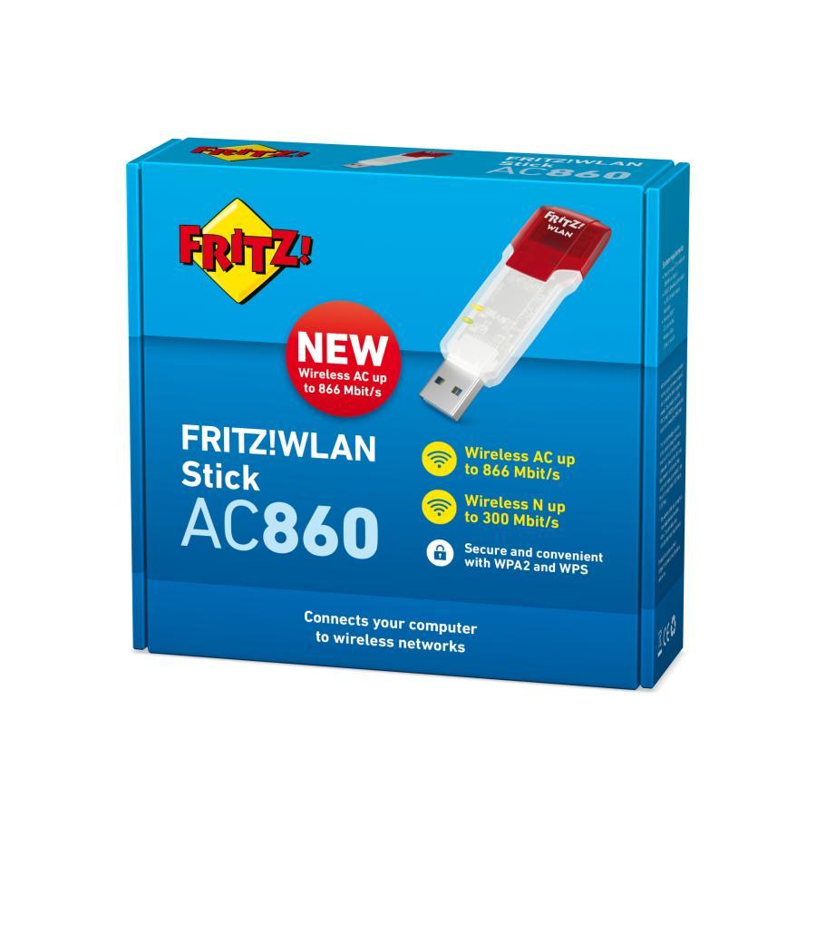 Adaptador usb wifi fritz!wlan wireless lan usb stick ac 860