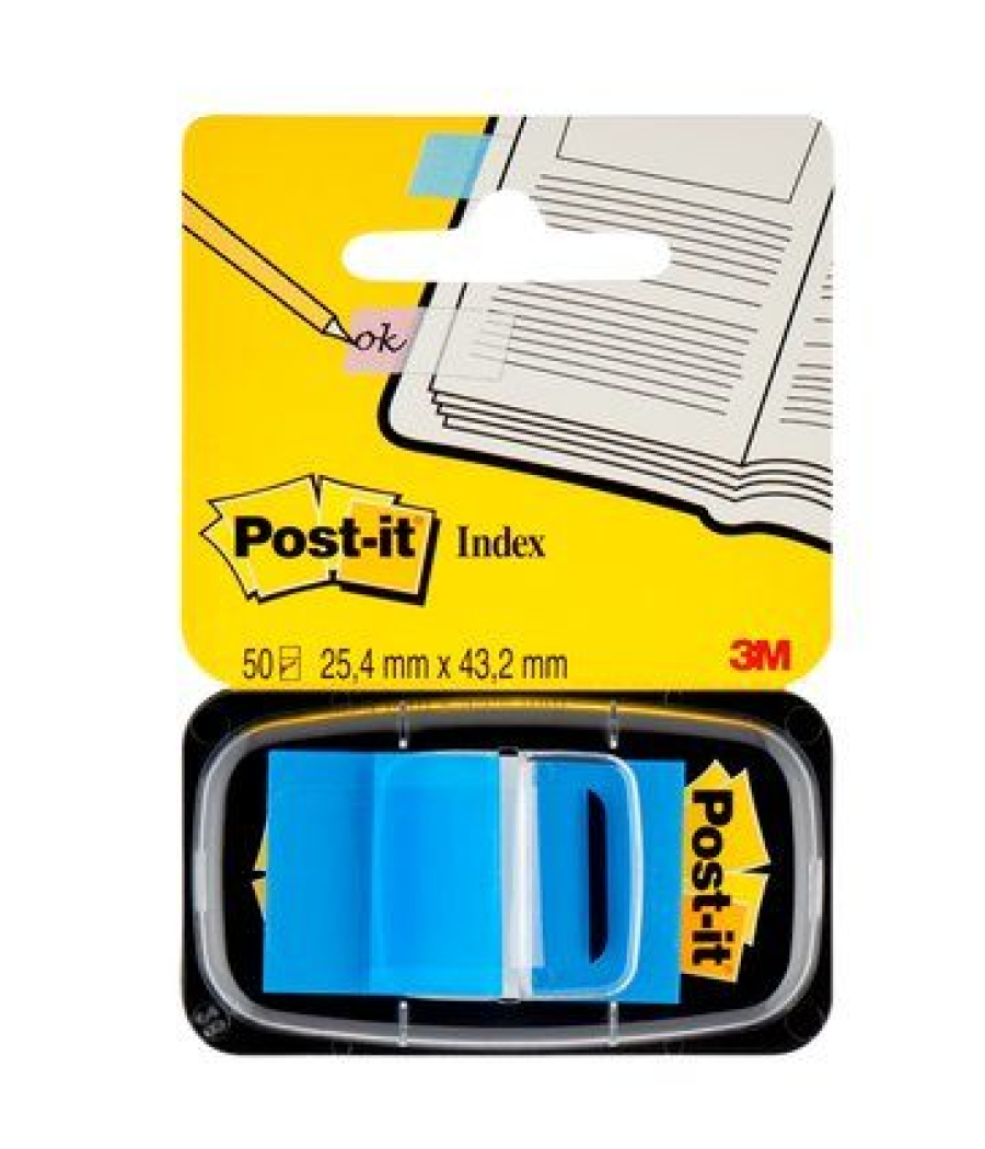 Blister dispensador 50 marcadores index azul 25,4x43,2mm 680-2 post-it 7100089834