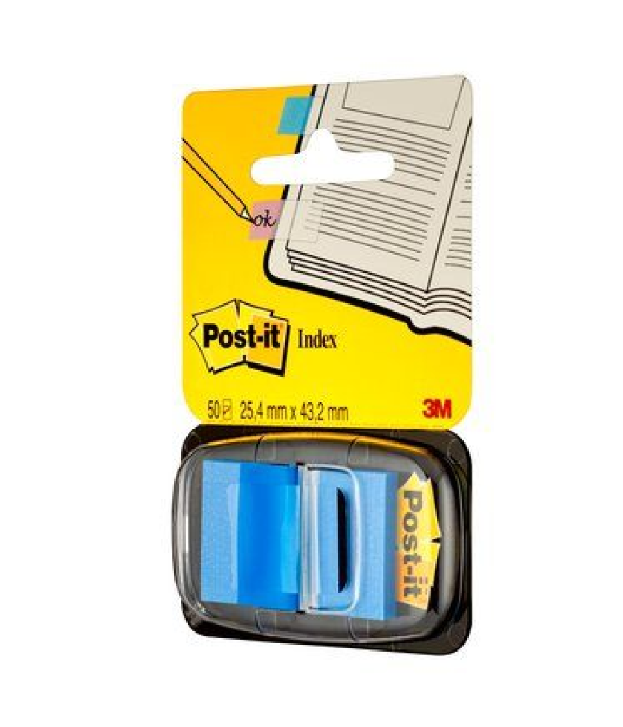 Blister dispensador 50 marcadores index azul 25,4x43,2mm 680-2 post-it 7100089834