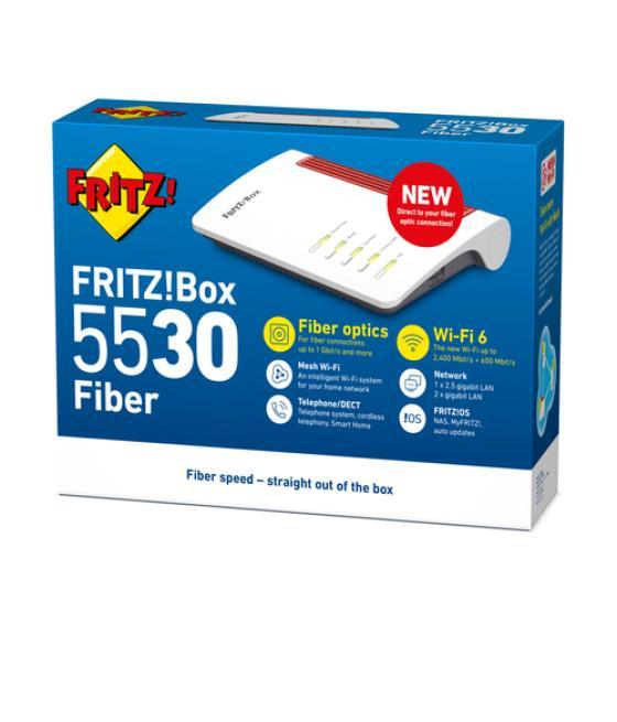 FRITZ!Box 5530 Fiber Edition Internation router inalámbrico 2.5 Gigabit Ethernet Doble banda (2,4 GHz / 5 GHz) Blanco