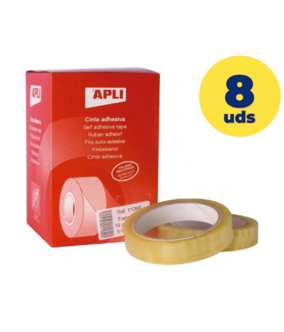 Caja de cintas adhesivas transparentes apli 11266/ 1.9cm x 66m/ 8 unidades