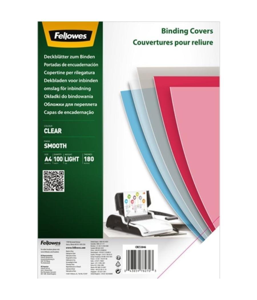 Portadas de polietileno fellowes 5384601/ a4/ 180 micras/ 100 unidades/ transparente