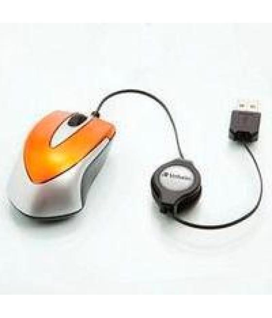 Verbatim ratón go mini cable usb retráctil 1000ppp ultraportátil naranja
