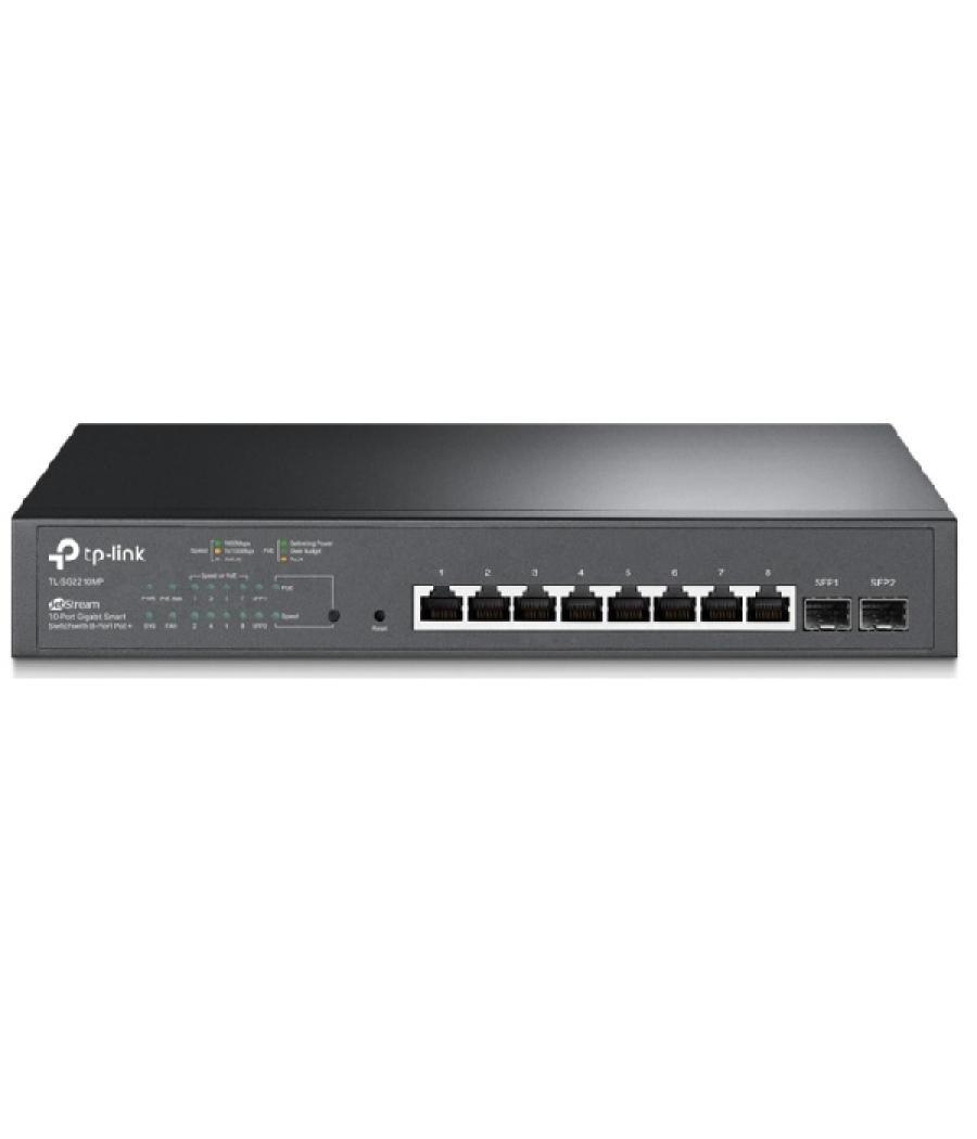 Switch semigestionable tp-link sg1210mp 9p de los cuales 8p giga poe/poe+ 1p giga sfp rj45 alimentacion poe 123w rack 19 1u