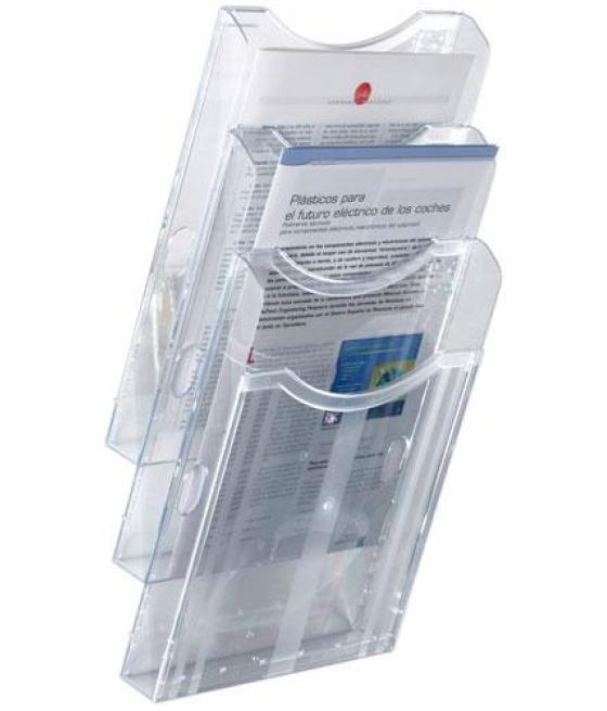 Archivo 2000 expositor mural archiplay 3 compartimentos din a4 vertical 105x235x445 mm cristal transparente