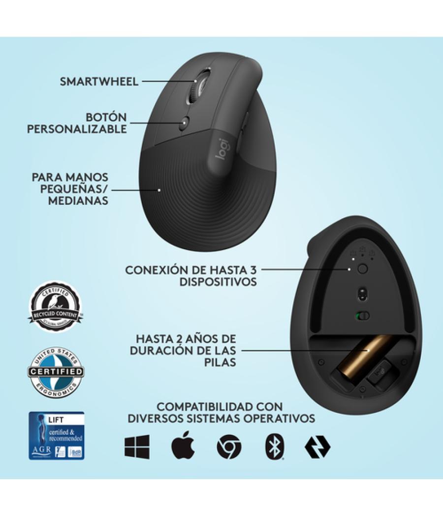 Logitech Lift ratón Izquierda RF inalámbrica + Bluetooth 4000 DPI