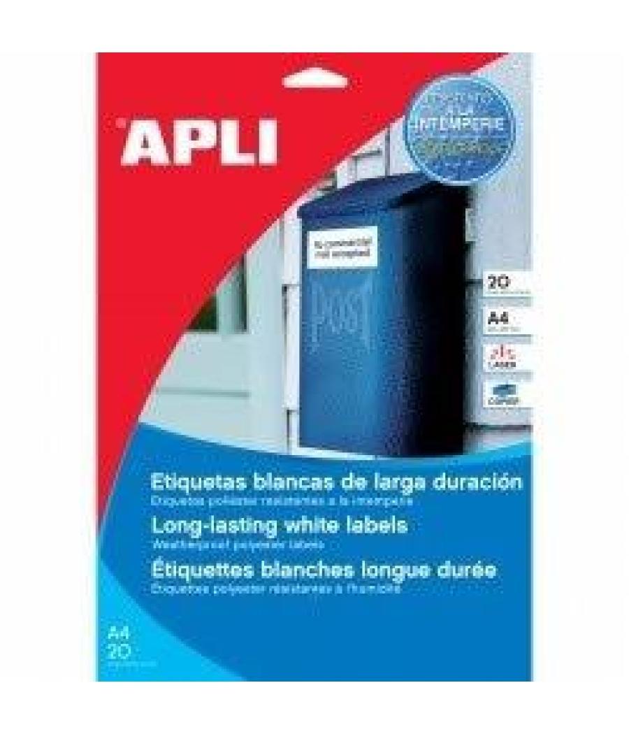 Apli etiquetas adhesivas resistentes intemperie 210x297mm láser c/rectos 1 x 100h poliéster blanco