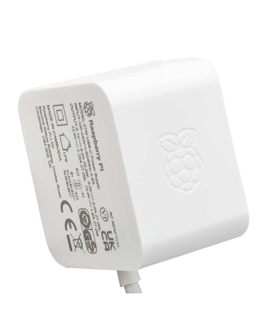 Fuente de alimentacion cargador raspberry pi 5 usb c 27 w color blanco