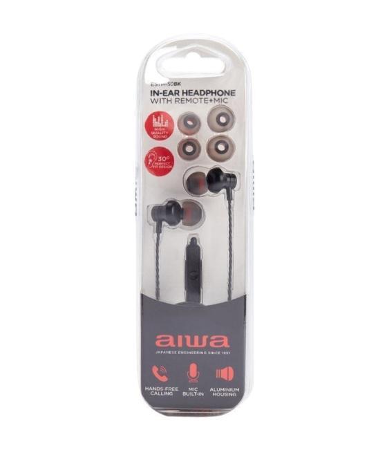 Auriculares intrauditivos aiwa estm-50bk/ con micrófono/ jack 3.5/ negro