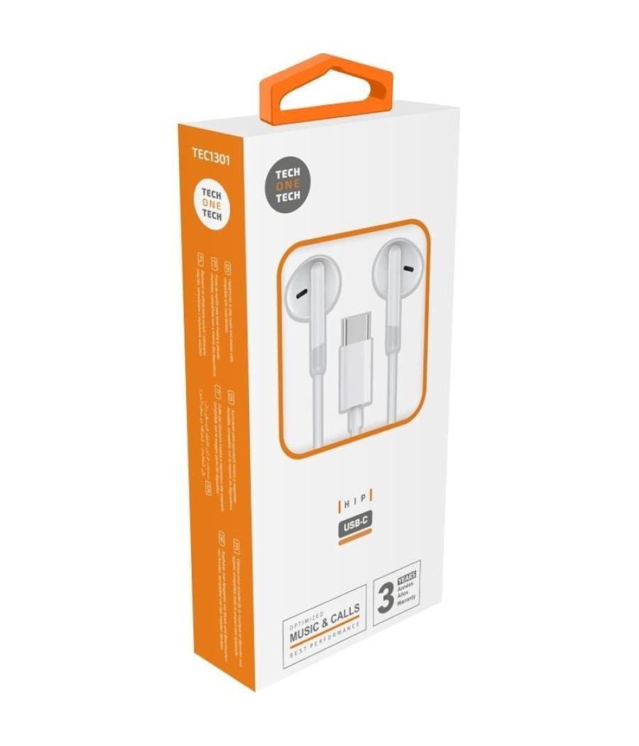 Auriculares intrauditivos tech one tech eartech tec1301/ con micrófono/ usb tipo-c/ blancos