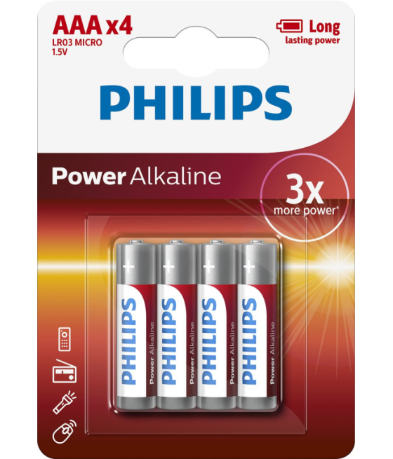 Pack de 4 pilas aaa philips lr03p4b/10/ 1.5v/ alcalinas