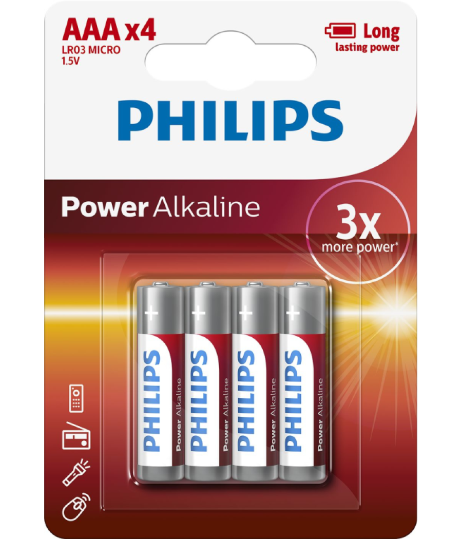 Pack de 4 pilas aaa philips lr03p4b/10/ 1.5v/ alcalinas