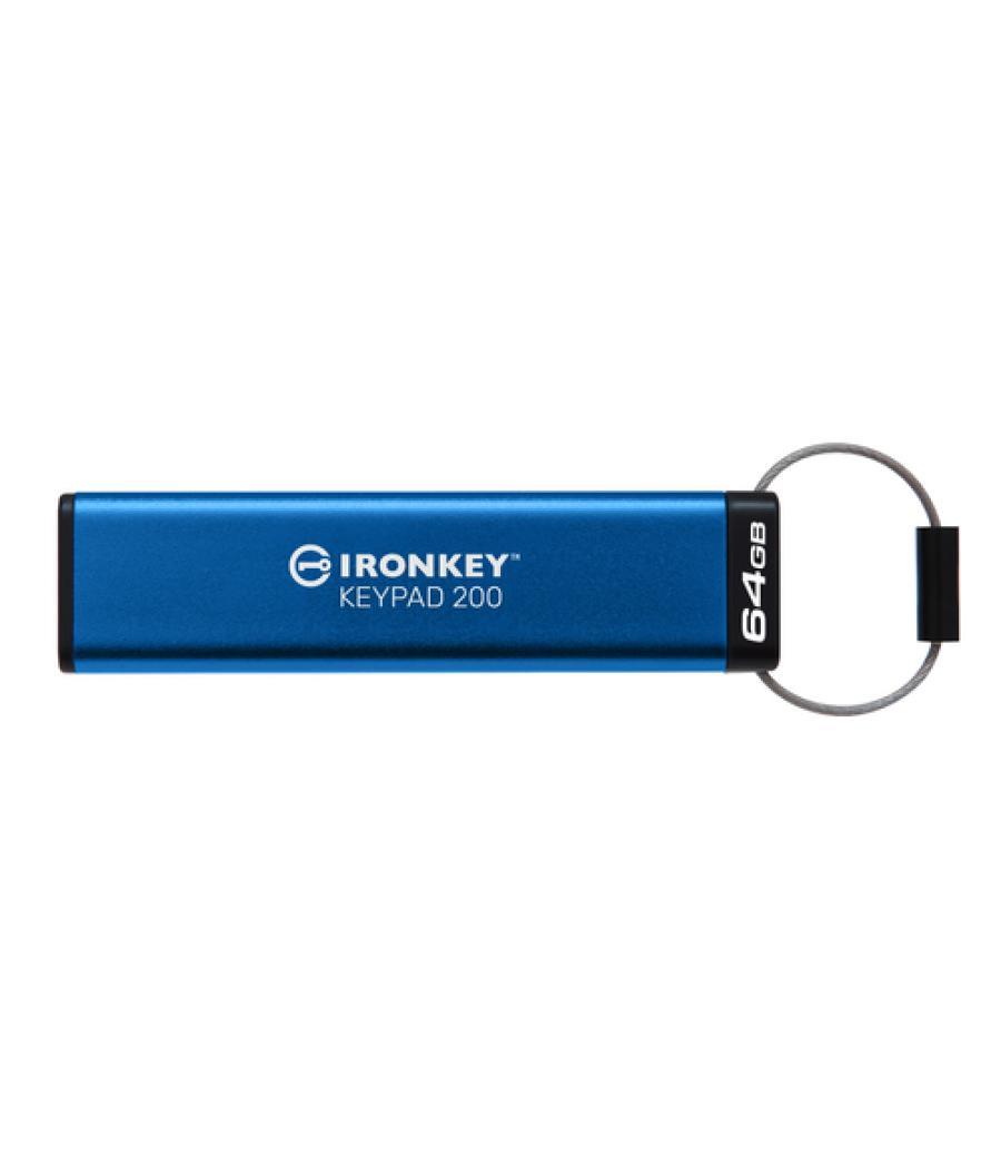 Kingston Technology IronKey Keypad 200 unidad flash USB 64 GB USB tipo A 3.2 Gen 1 (3.1 Gen 1) Azul