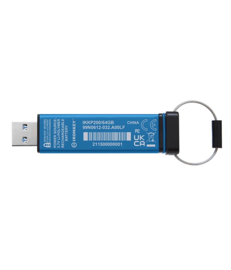 Kingston Technology IronKey Keypad 200 unidad flash USB 64 GB USB tipo A 3.2 Gen 1 (3.1 Gen 1) Azul