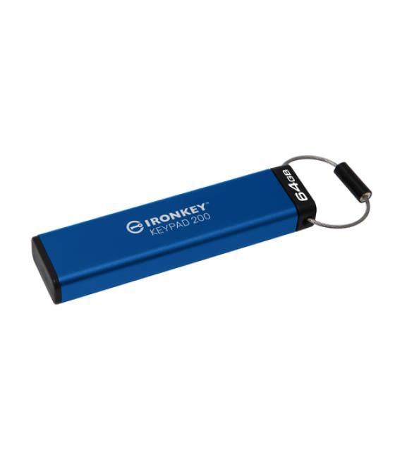 Kingston Technology IronKey Keypad 200 unidad flash USB 64 GB USB tipo A 3.2 Gen 1 (3.1 Gen 1) Azul