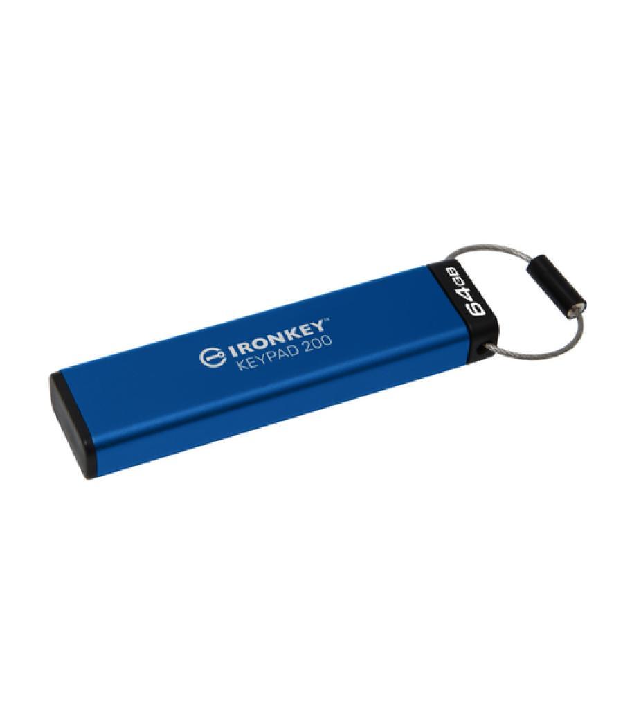 Kingston Technology IronKey Keypad 200 unidad flash USB 64 GB USB tipo A 3.2 Gen 1 (3.1 Gen 1) Azul