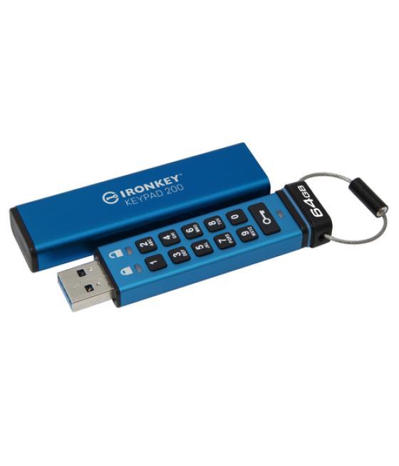 Kingston Technology IronKey Keypad 200 unidad flash USB 64 GB USB tipo A 3.2 Gen 1 (3.1 Gen 1) Azul